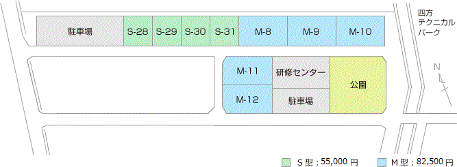 富山市四方チャレンジ・ミニ企業団地内の配置図